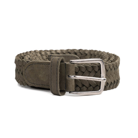 Cinturon trenzado en piel nobuck verde olivo | CT018