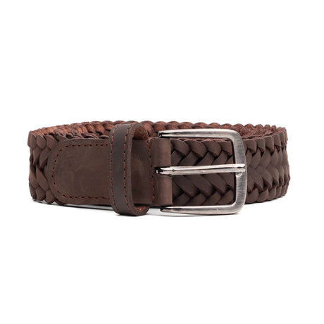 Cinturon trenzado en piel nobuck marron | CT020