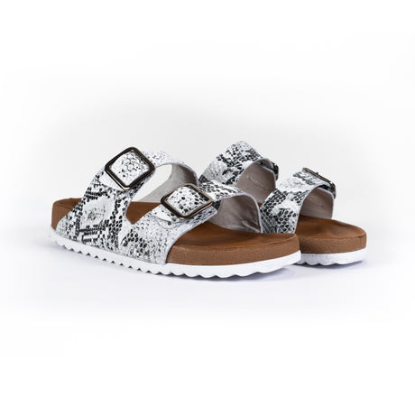 Sandalia unisex hecha en piel grabada de vibora en blanco y negro | SHE004 - LIMITADO