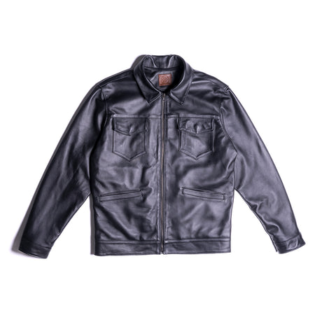 Chaqueta en piel lisa napa color negro| SC008