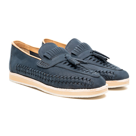 Huarache mocasin en piel nobuck azul marino | MD004