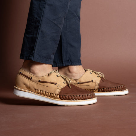 Huarache hecho en piel color cafe claro y oscuro | MR002 - LIMITADO