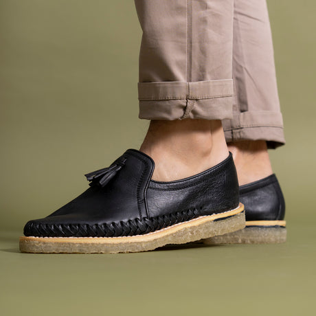 Huarache hecho en piel pull up color negro | SP014 - LIMITADO