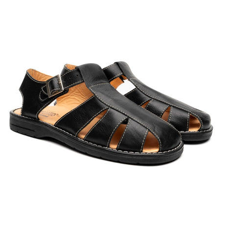 Huarache tipo cangrejo en piel color negro | HC002