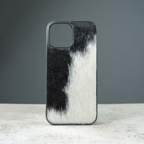 Funda para IPhone en piel de vaca color blanco y negro | CSG03