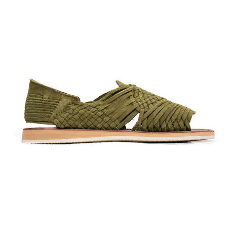 Huarache Pachuco hecho en piel nobuck color verde | PC005