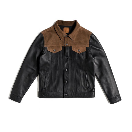 Chaqueta en combinacion pieles colores chocolate y negro | SC015