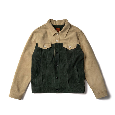 Chaqueta en combinacion pieles colores arena y verde olivo | SC018