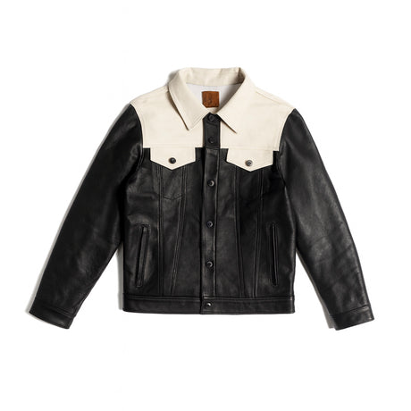 Chaqueta en combinacion pieles colores hueso y negro | SC017