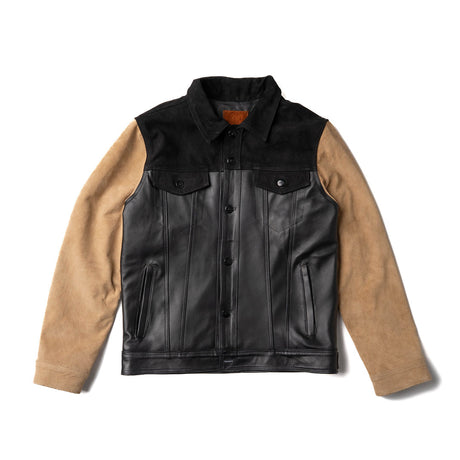 Chaqueta en combinacion pieles colores negro y nuez | SC020