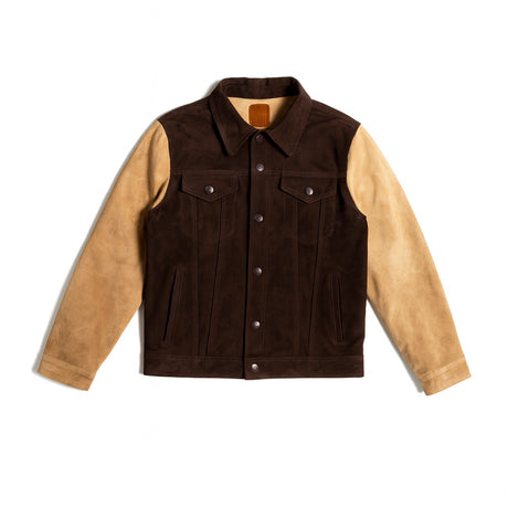 Chaqueta en combinacion pieles colores chocolate y arena | SC019