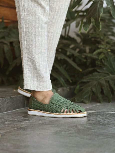 Huarache tejido hecho en piel color verde | PV004 - LIMITADO