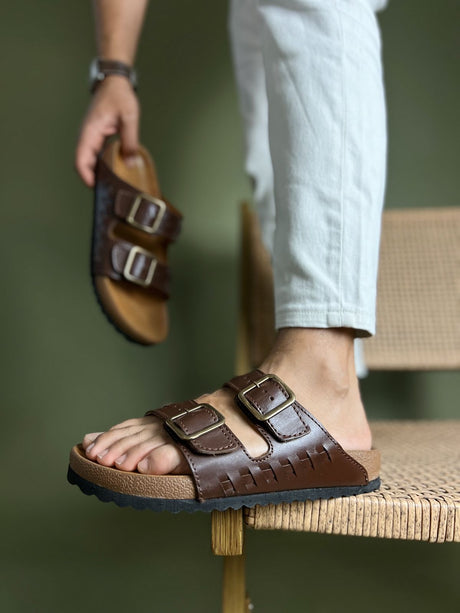 Sandalia Maya unisex hecha en piel color cafe claro | SH002