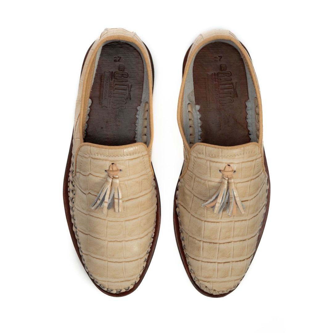 Huarache PORFIRIO en piel grabada coco perlado y suela en cuero | PME08 - Imagen 6