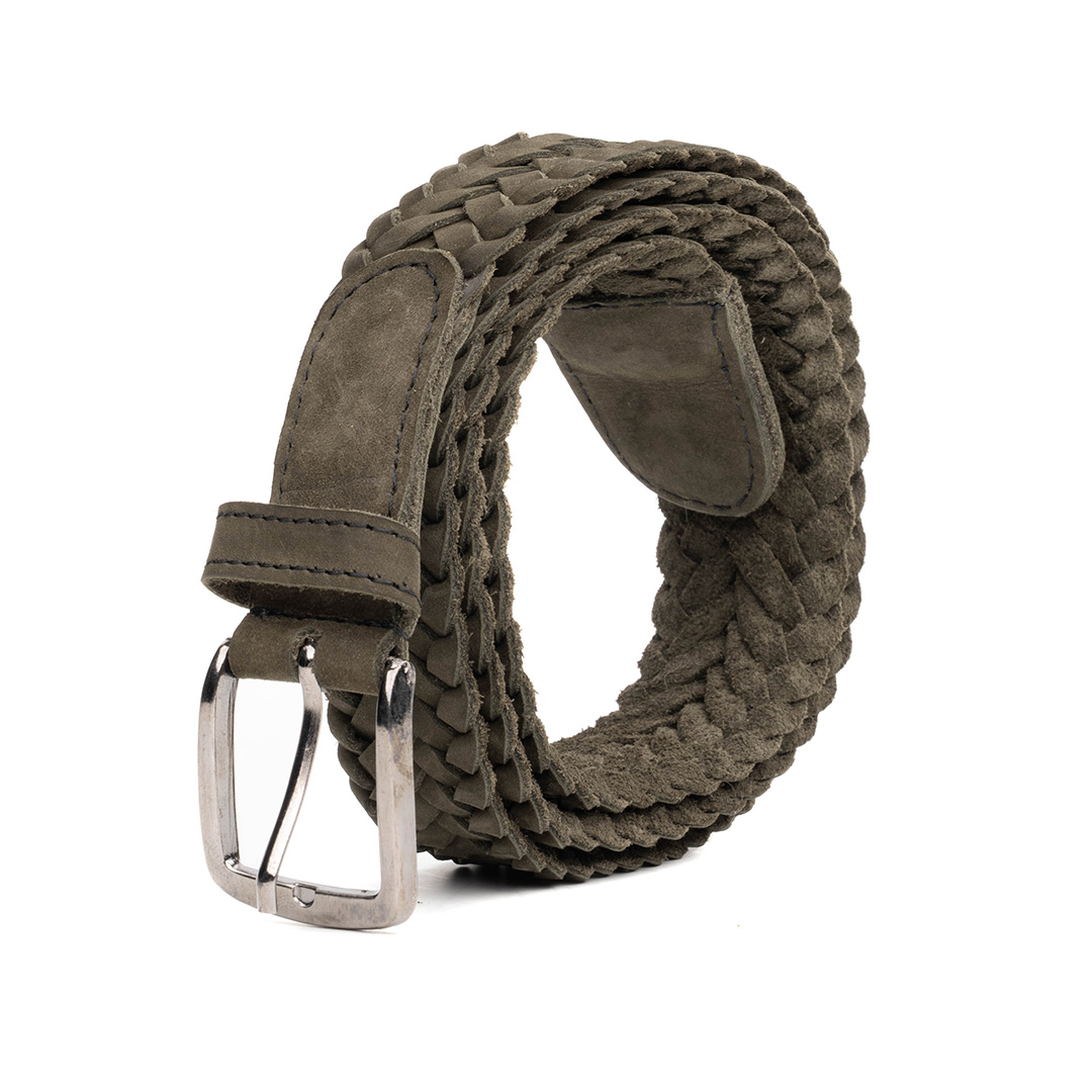Cinturon trenzado en piel nobuck verde olivo | CT018 - Imagen 2