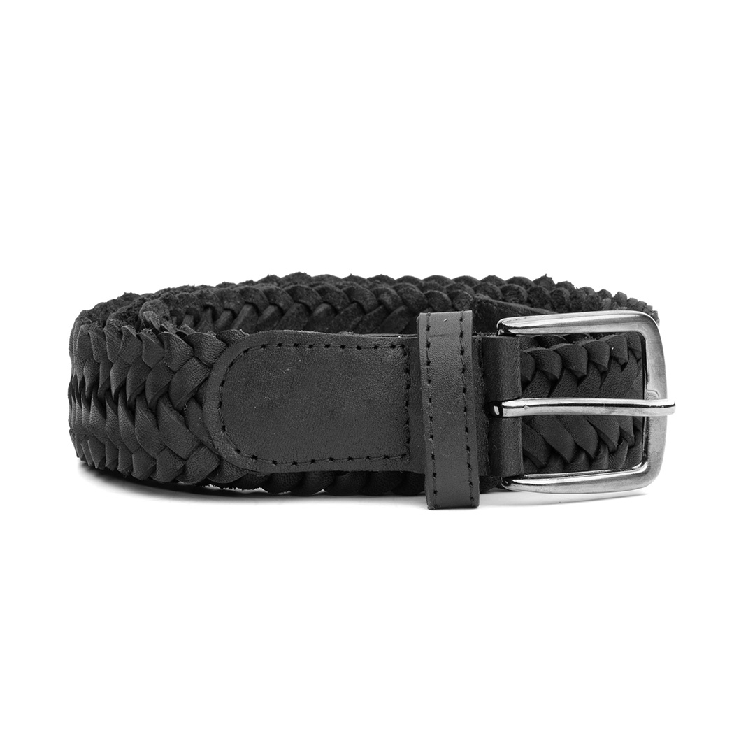 Cinturon trenzado en piel nobuck negro | CT019