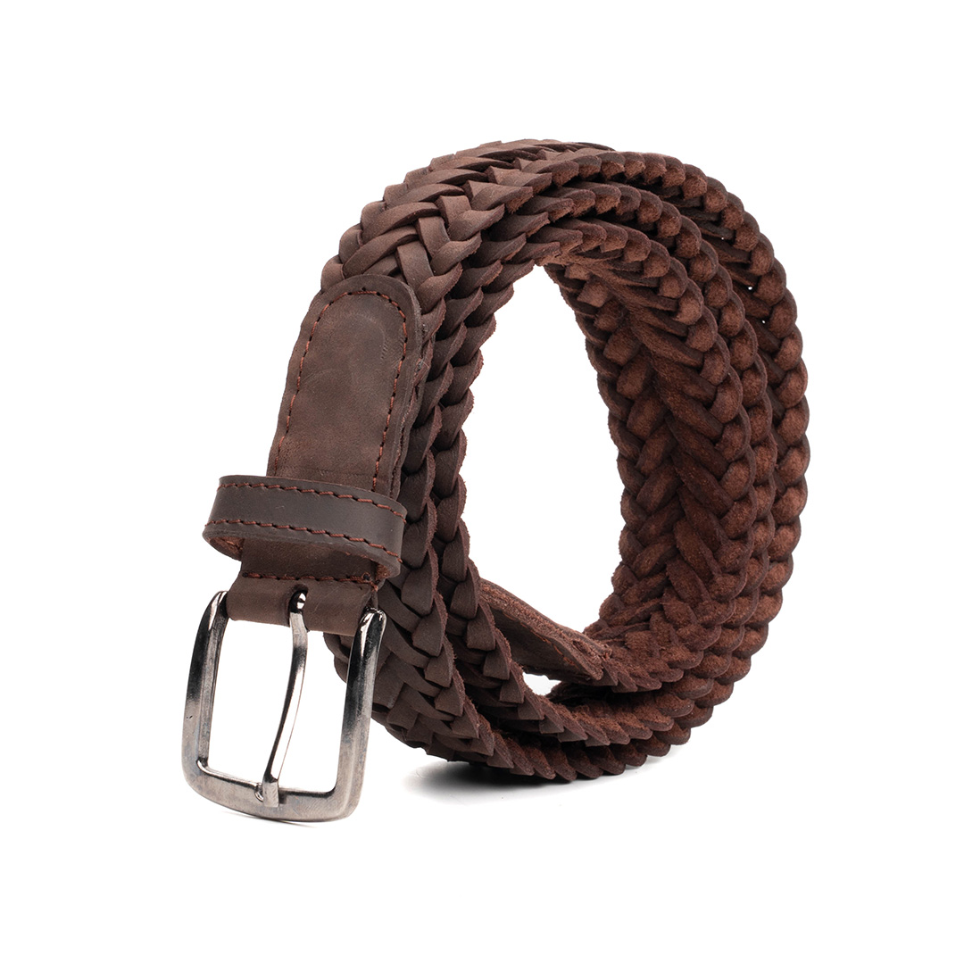 Cinturon trenzado en piel nobuck marron | CT020 - Imagen 2