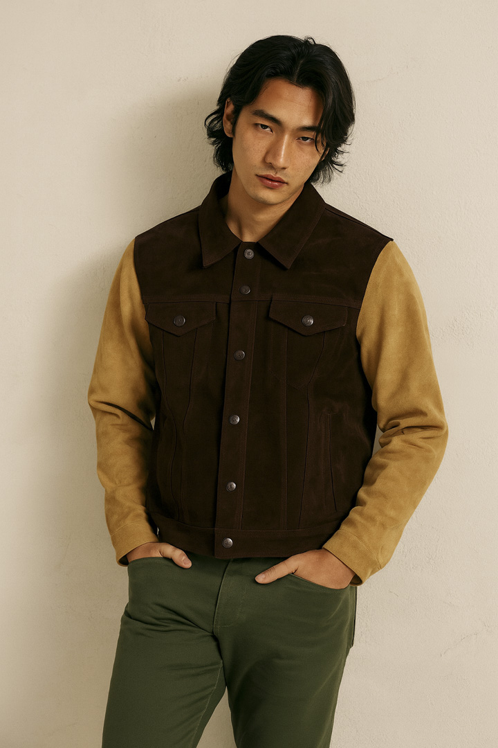 Chaqueta en combinacion pieles colores chocolate y arena | SC019 - Imagen 2