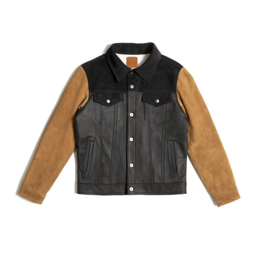 Chaqueta en combinacion pieles colores negro y nuez | SC020