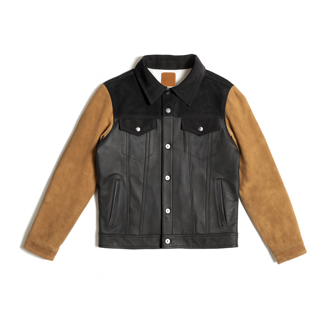Chaqueta en combinacion pieles colores negro y nuez | SC020
